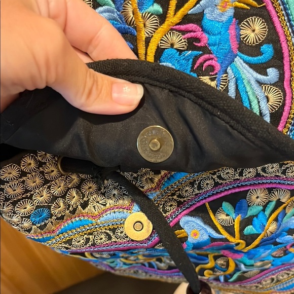 Vibrant Multi-Color Embroidered Backpack with Bird and Floral Design - Picture 3 of 12